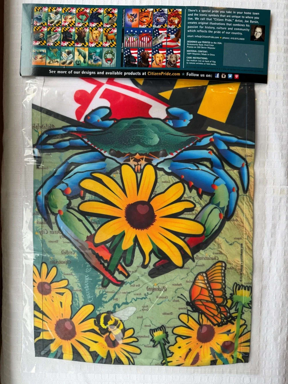 Citizen Pride Crab & Black-Eyed Susan Maryland Garden Flag 12x18
